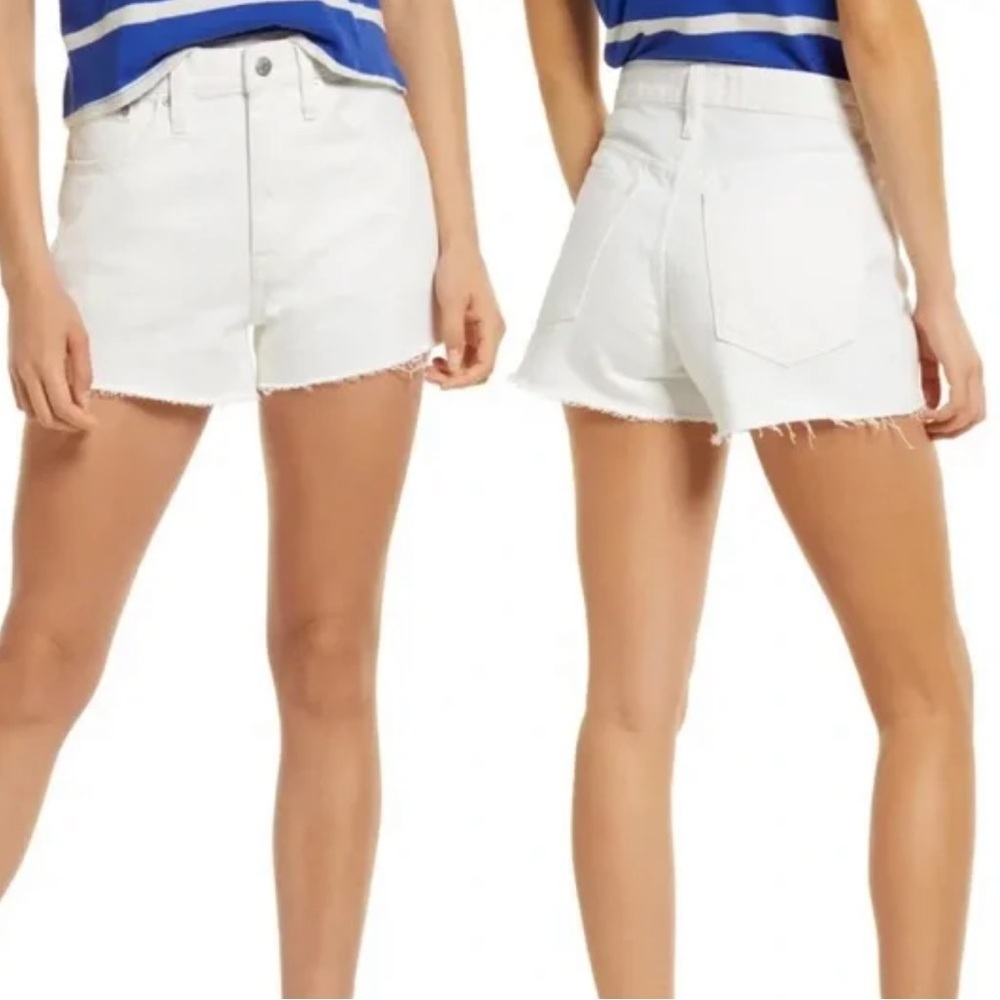 *MADEWELL* White Frayed Hem White Jean Relaxed Denim Shorts Size 24